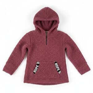 Chance or Fate Girls Sherpa Hooded Pullover Sweater Hoodie Pink M School Casual